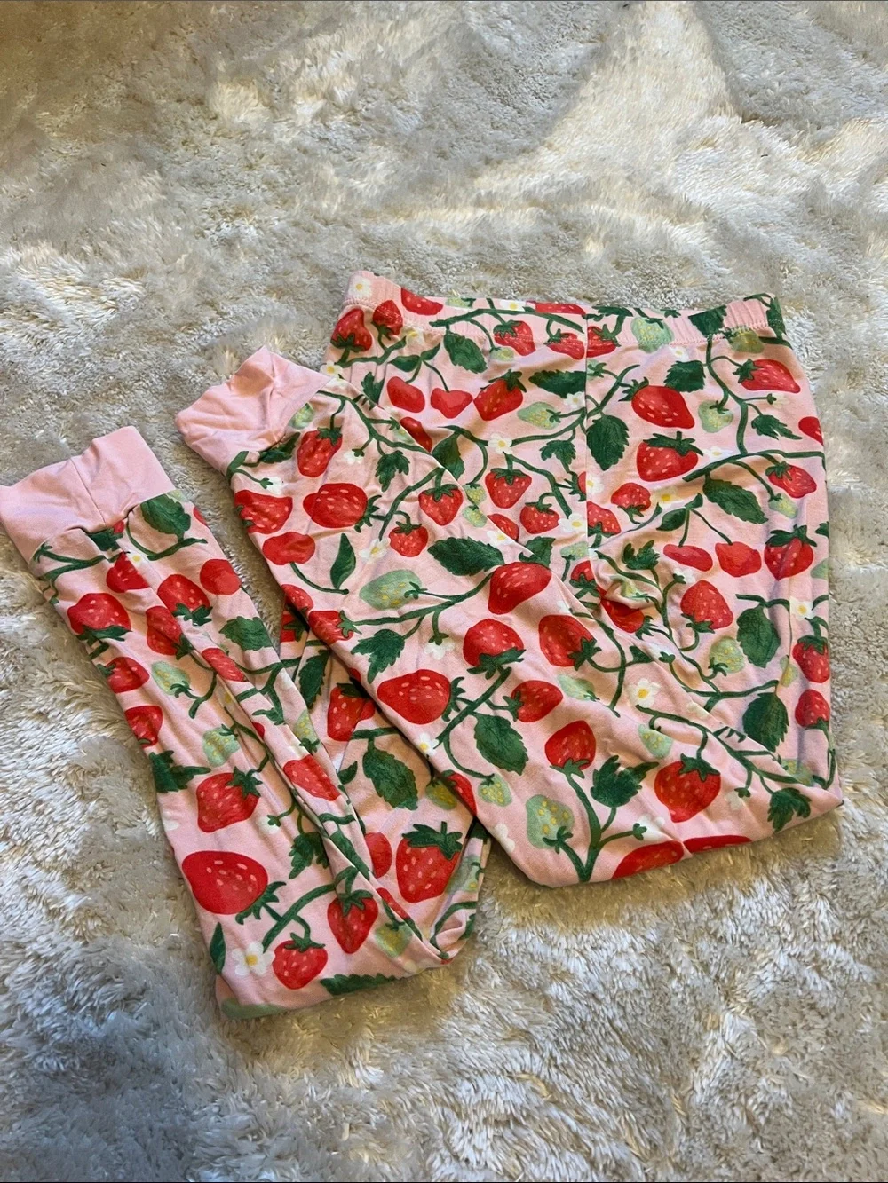 Bamboo Strawberry Print Pink Kids Pajama Set